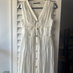 ZARA Contrasting Button-Up Midi V-neck Dress Sz M